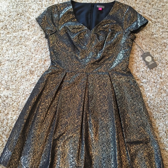 🎄Vince Camuto Lurex A line Dress Foil Christmas Size 8 - Picture 3 of 5