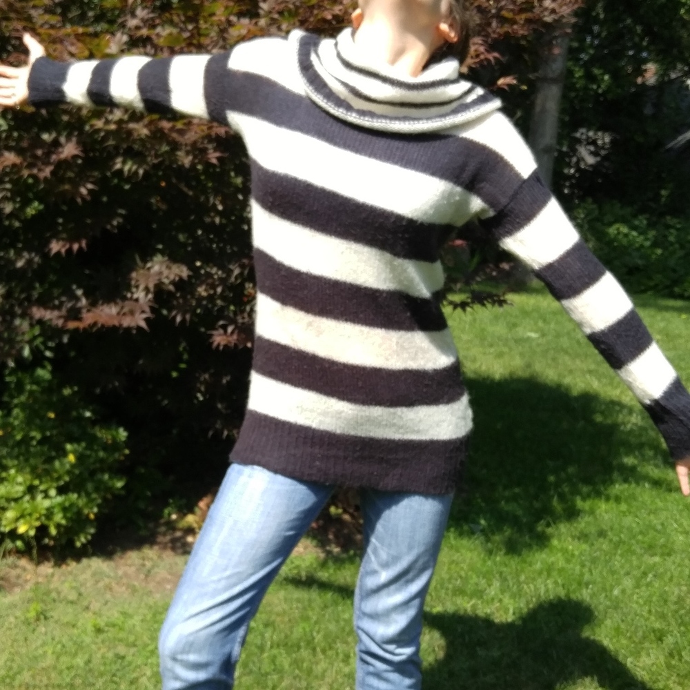SALE Loft navy, white striped cowl neck sweater