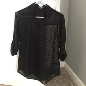 Express button down black sheer top