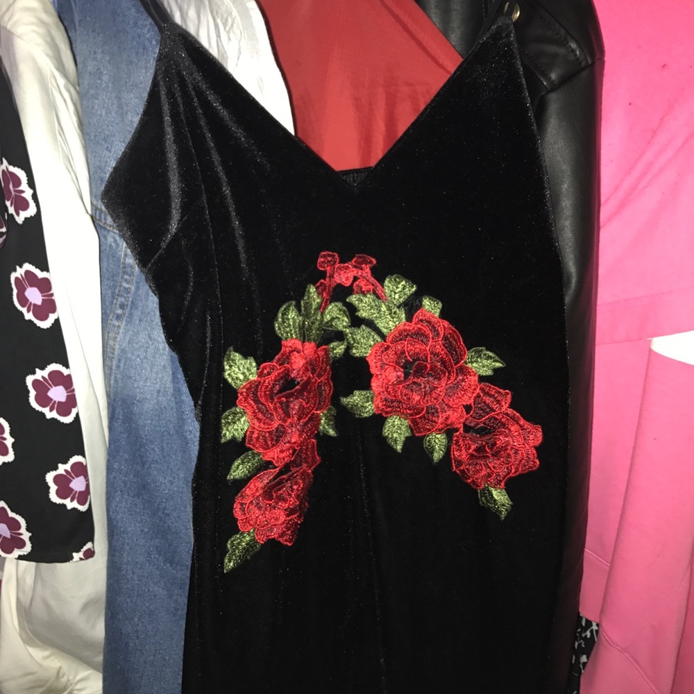 Black velvet dress with embroidered roses - Picture 2 of 3