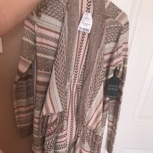 Longline Thick Cardigan Sweater w/ bottom fringe