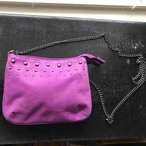 Purple suede studded crossbody purse