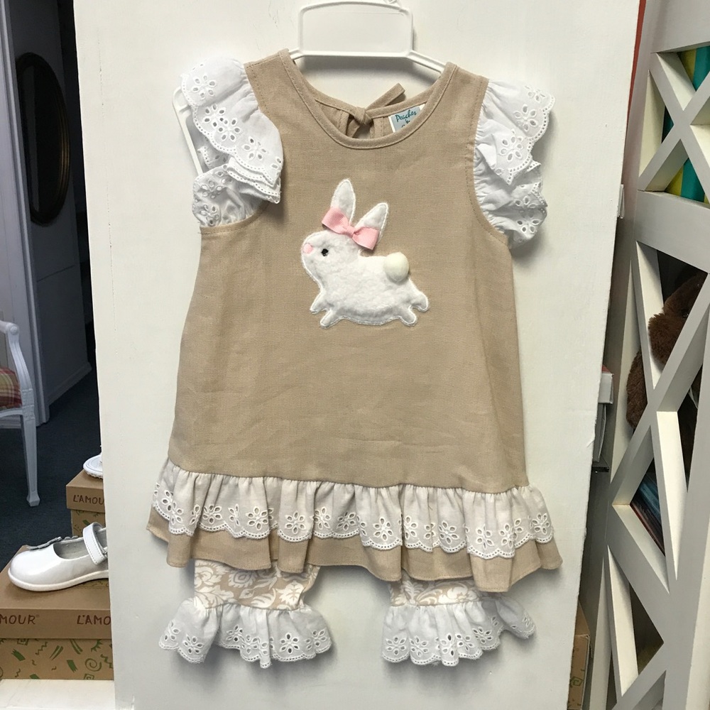 Tan 2 piece Easter outfit w/ bunny on front