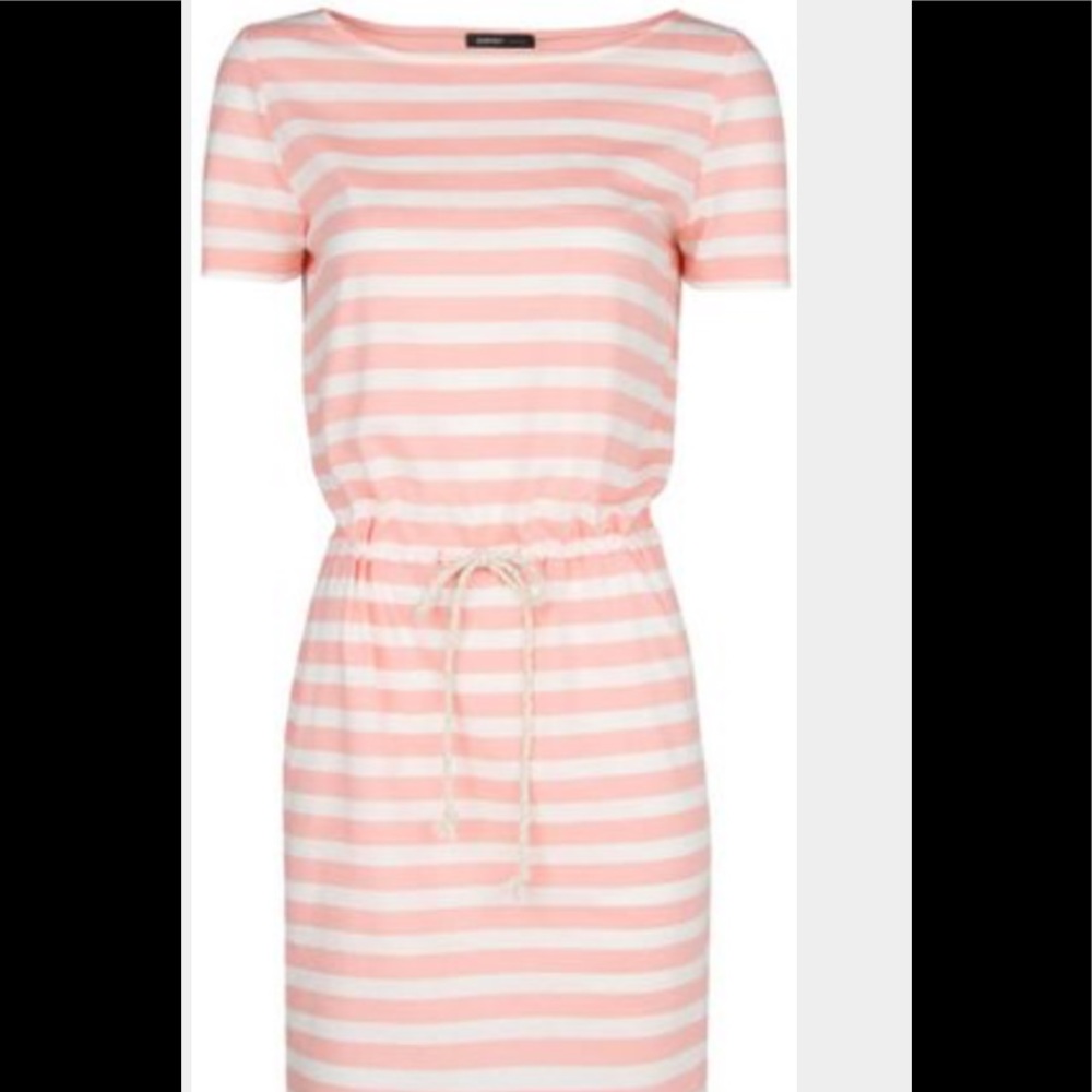 Mango Drawstring Striped Dress in Pink, Size Small
