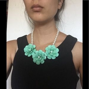Turquoise Aqua Floral Statement Necklace