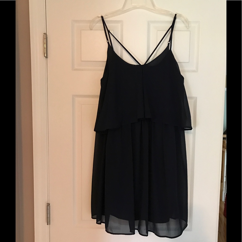 Spaghetti Strap Navy chiffon layered mini dress