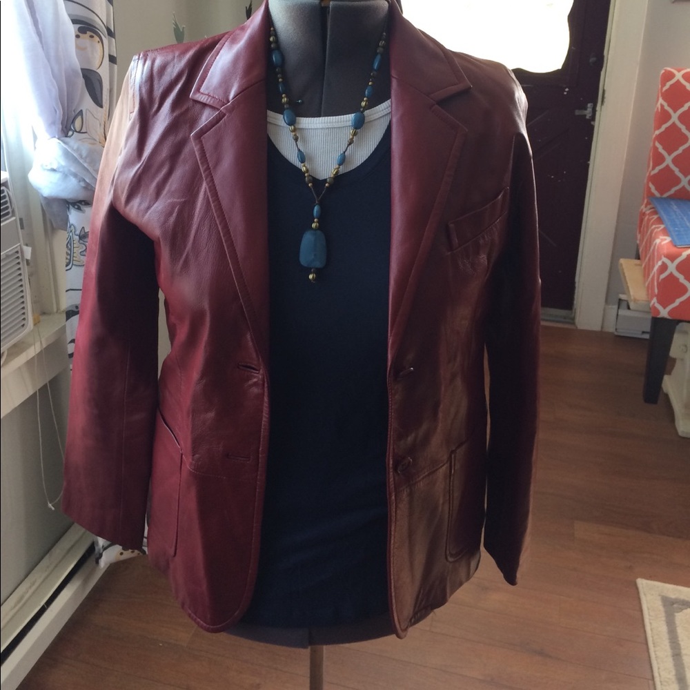 Beautiful like new burgundy leather jacket/ blazer