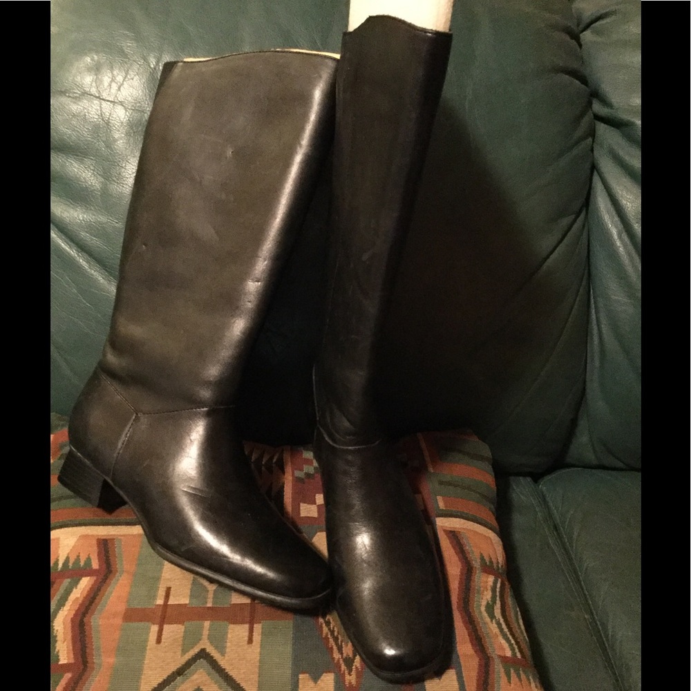 👢 KNEE HI BOOTS LEATHER BLACK Croft Barrow  SZ  6 VNPLC - Picture 3 of 14