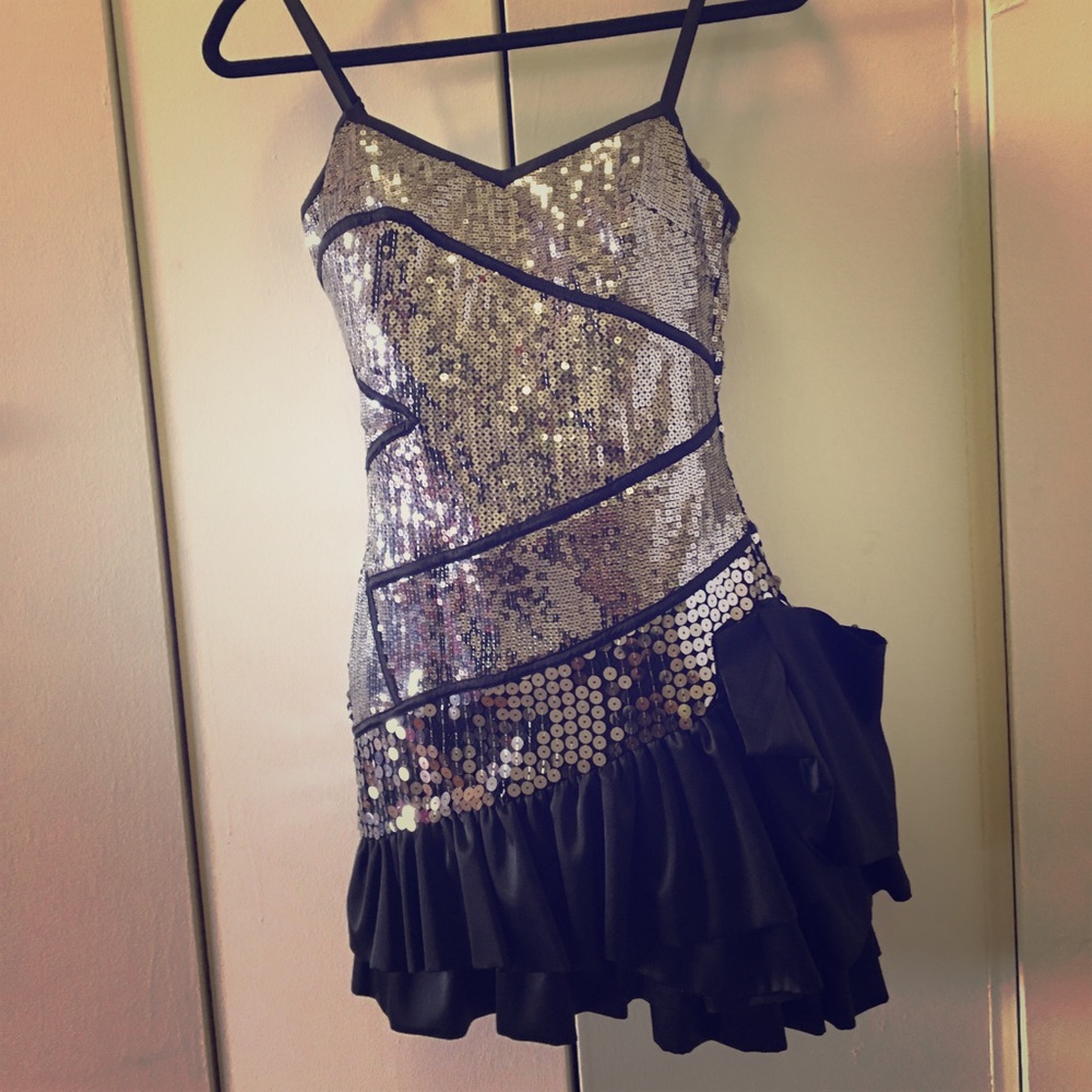 Bebe Silver/Black Sequin Party Dress