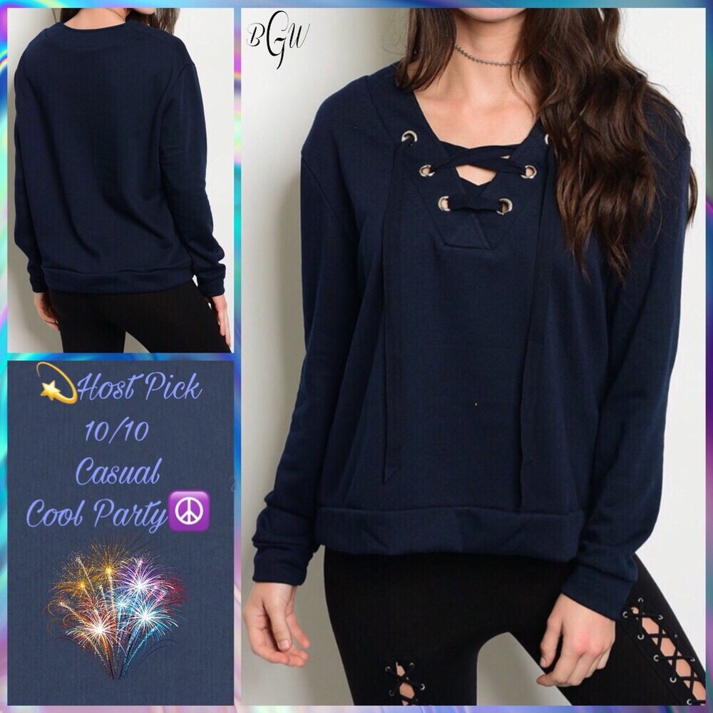 🎉HP🎉Long Sleeve LaceUp Sweatshirt - Picture 2 of 6