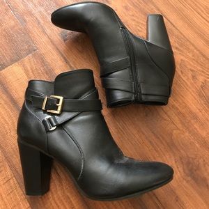 Black Faux Leather Ankle Booties