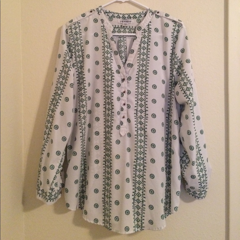 Large green & white printed blouse