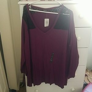 Purple Torrid Sweater with black lace NWT