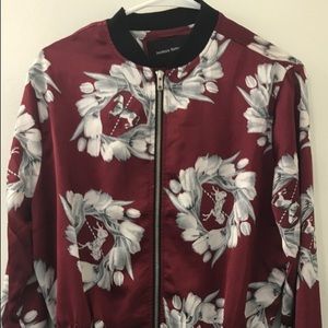 Burgundy floral bomber jacket