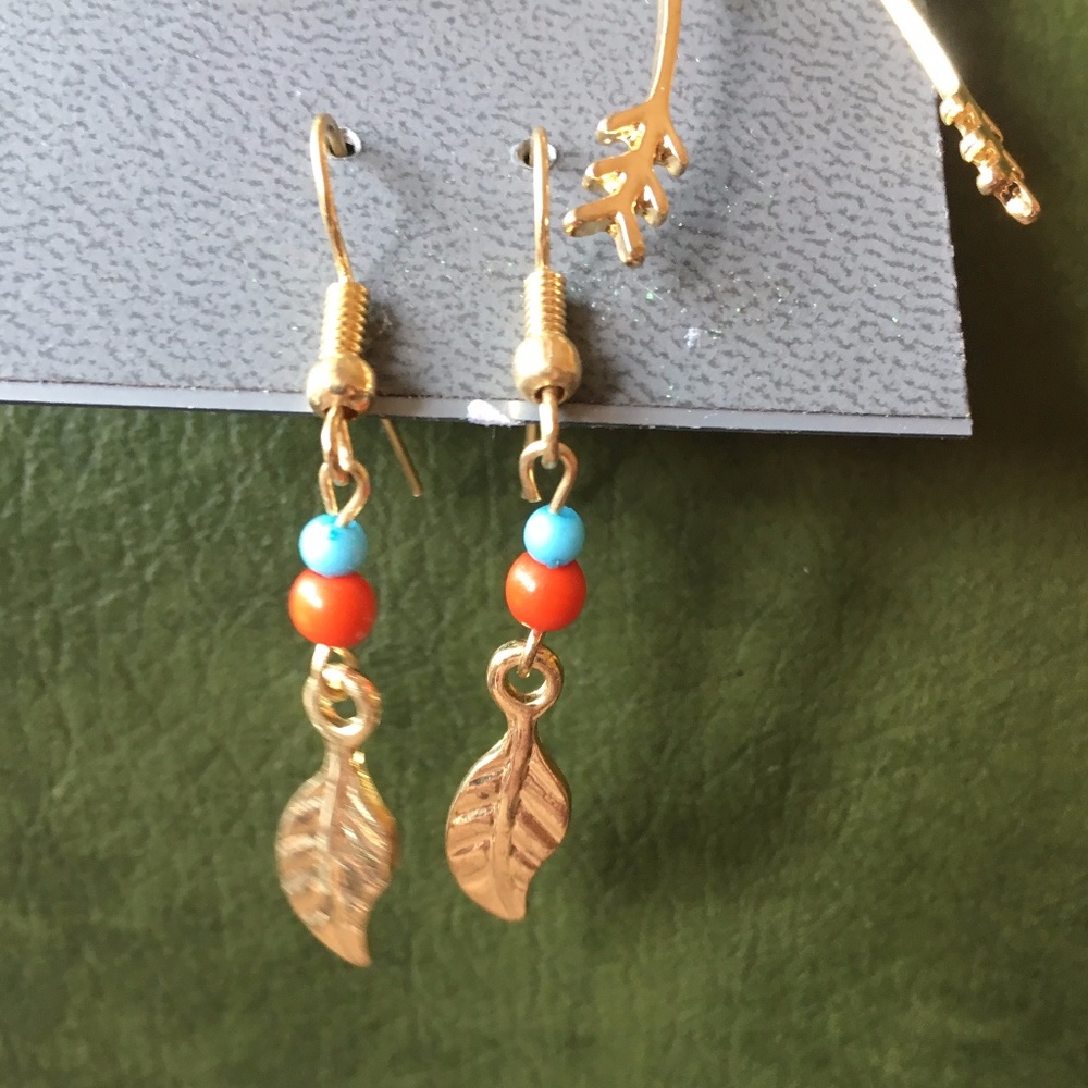 Express Gold Earring Trio - 2 Studs & 1 Hanging - Picture 3 of 3