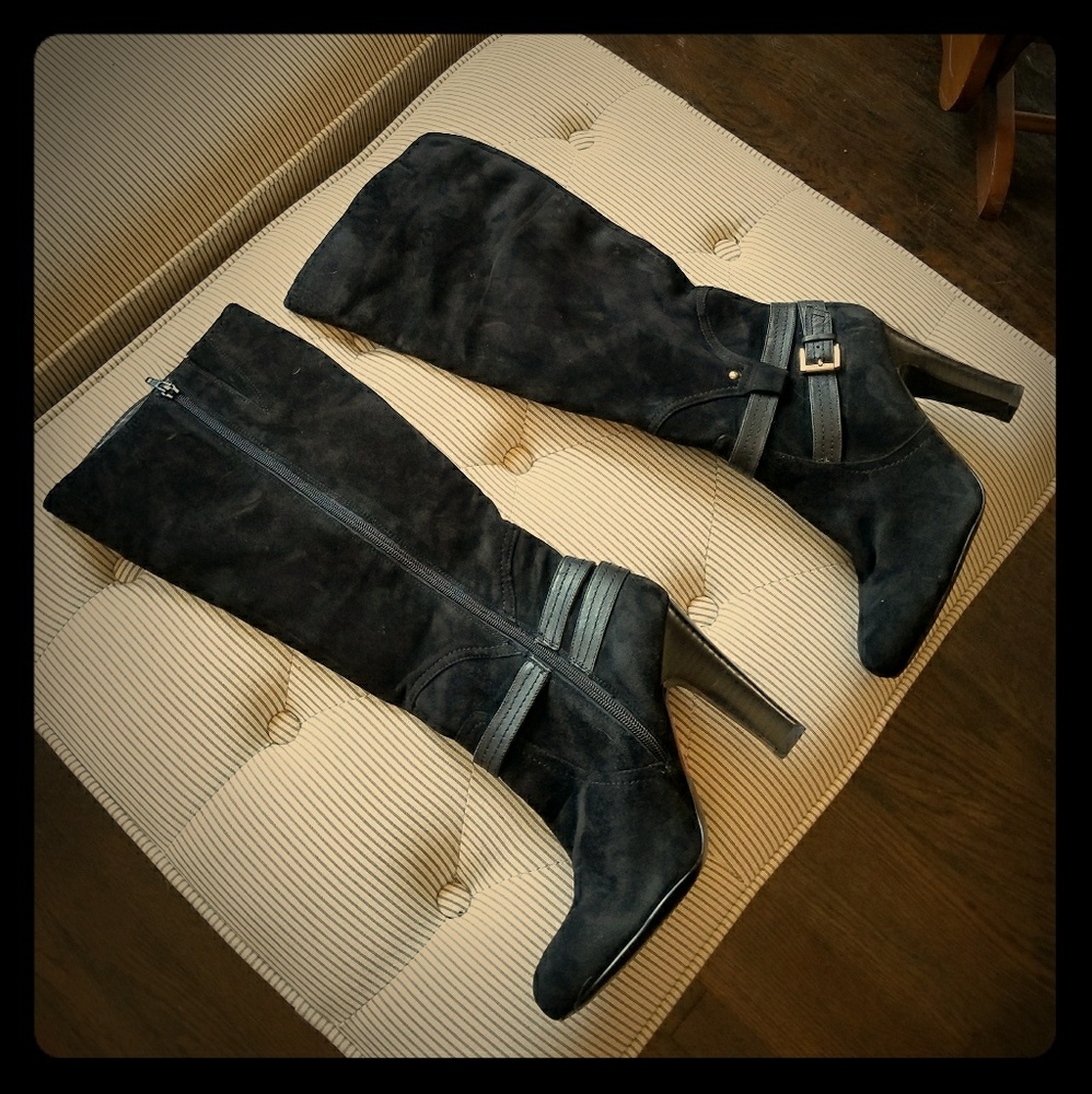 Audrey Brooke Black Suede High Heel Tall Boots