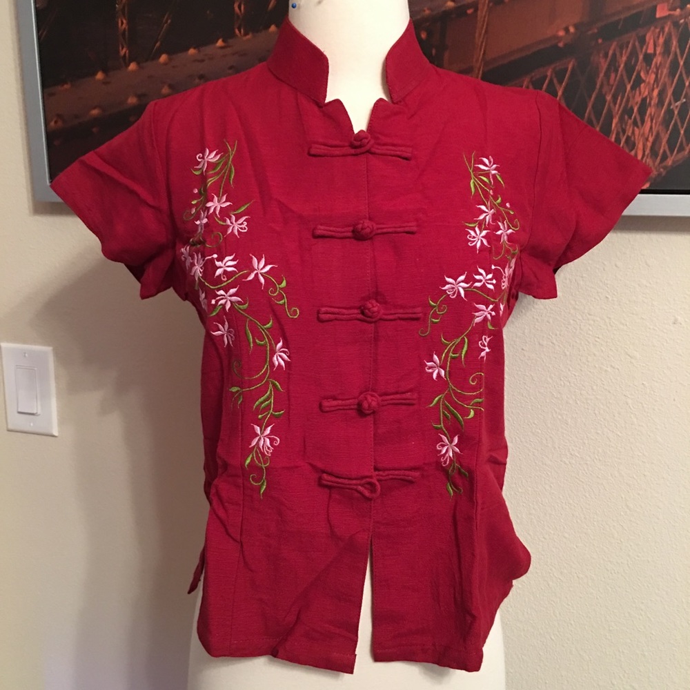 Mandarin embroidered top