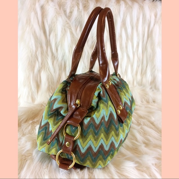 Areden B Green Brown Gold Retro ZigZag Pattern Purse Handbag 60s 1960s 70s 1970s - Picture 4 of 6