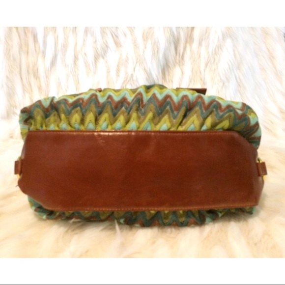 Areden B Green Brown Gold Retro ZigZag Pattern Purse Handbag 60s 1960s 70s 1970s - Picture 5 of 6