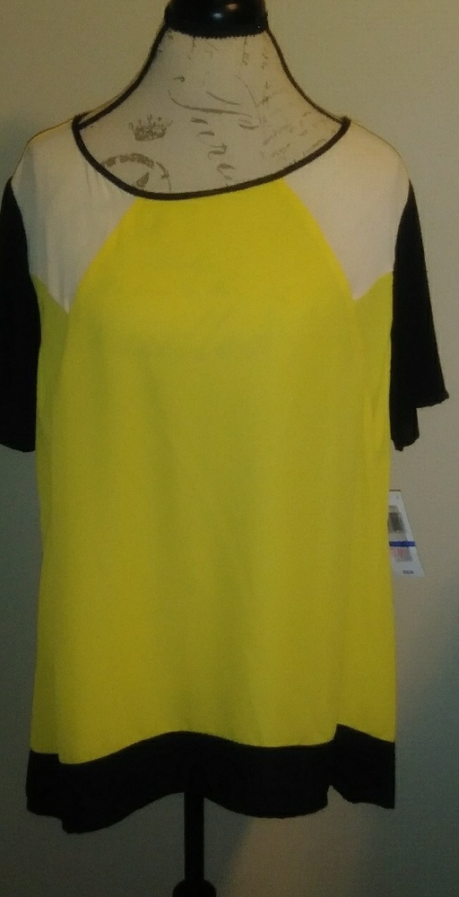 Black white and yellow blouse