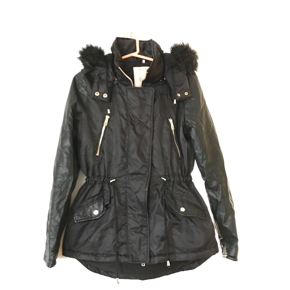 Parker jacket with leather trim