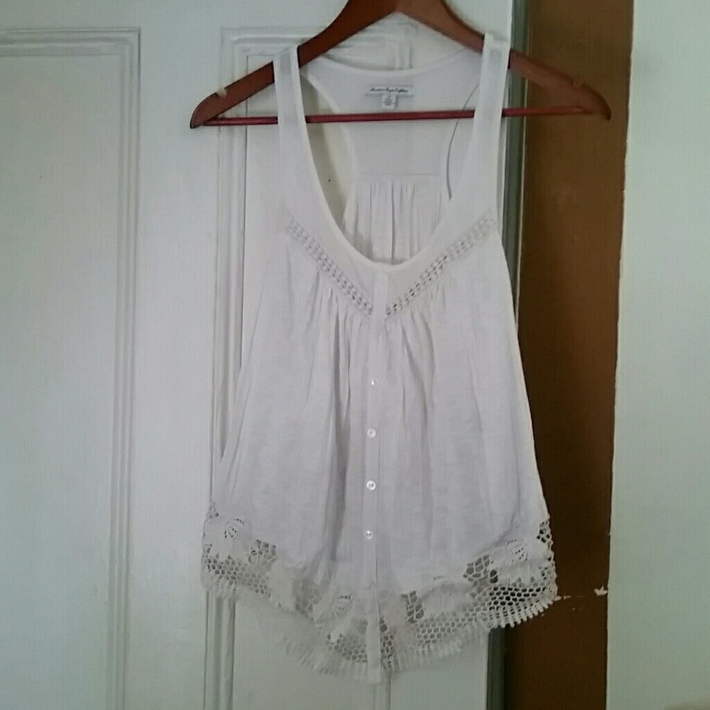 American Eagle white crocheted tank