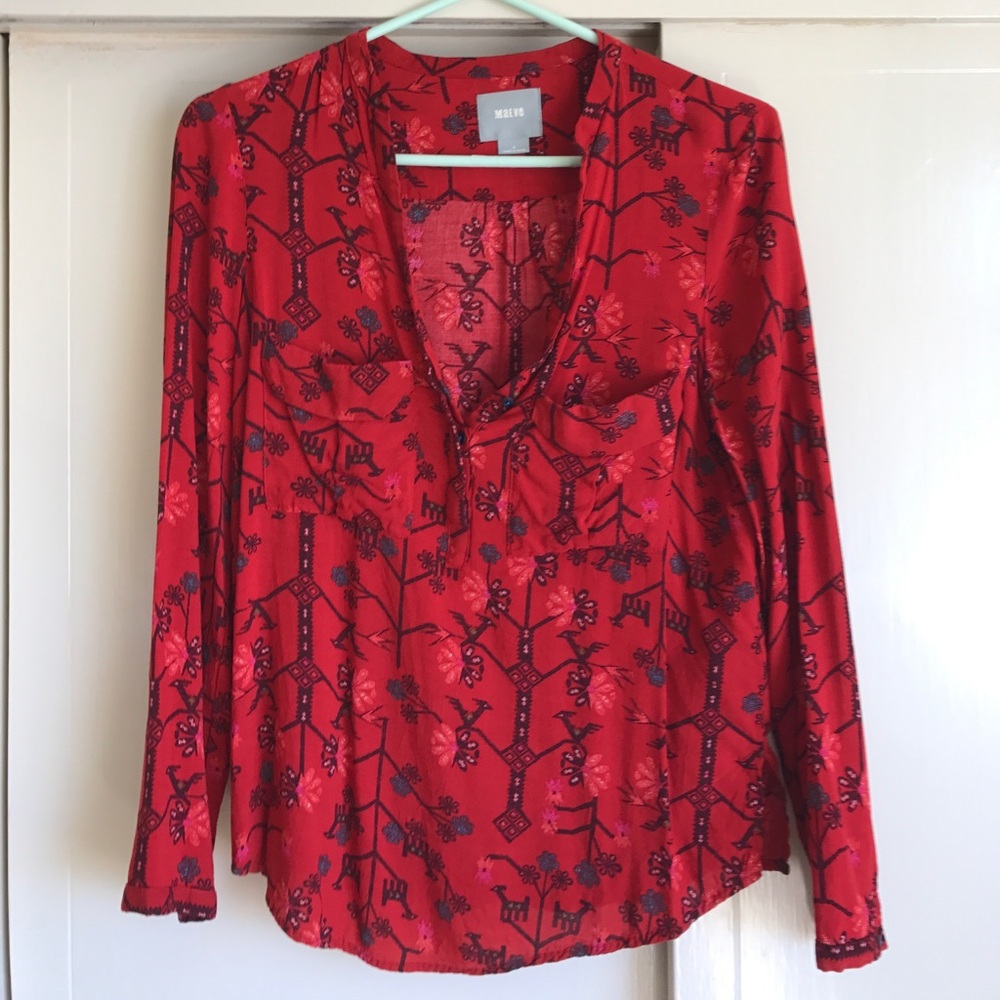 Maeve long sleeve red blouse