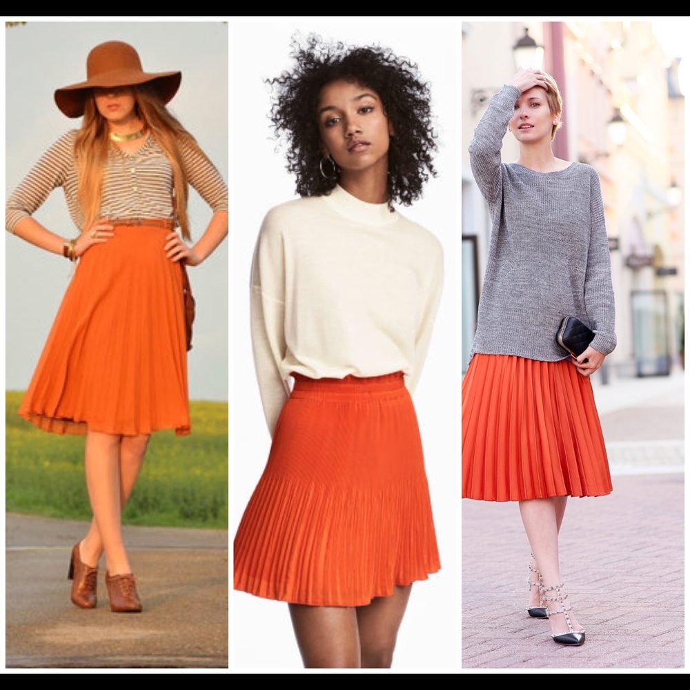 Orange acrodian pleated skirt