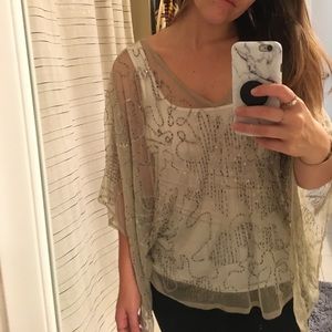 Sheer sequin cape-like blouse size s/m