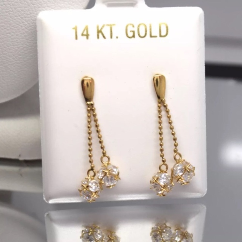 14k White/Yellow Gold Dangling Earrings - Picture 2 of 4