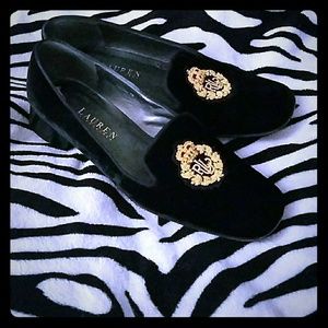 Sale ** Ralph Lauren Black velvet loafers/flats