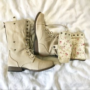 Beige/cream lace up boots