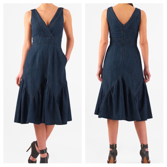 eshakti Dresses & Skirts - Eshakti Denim Flounce Hem Dress