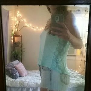 Chloe K aquamarine lace tank