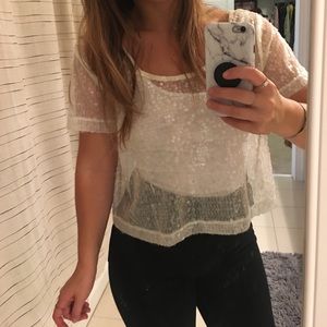 ASTR Sheer white sequin crop top size small
