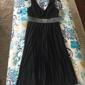 Black encrusted off-shoulder cocktail dress