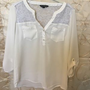 Express - white blouse, lace accents - XS