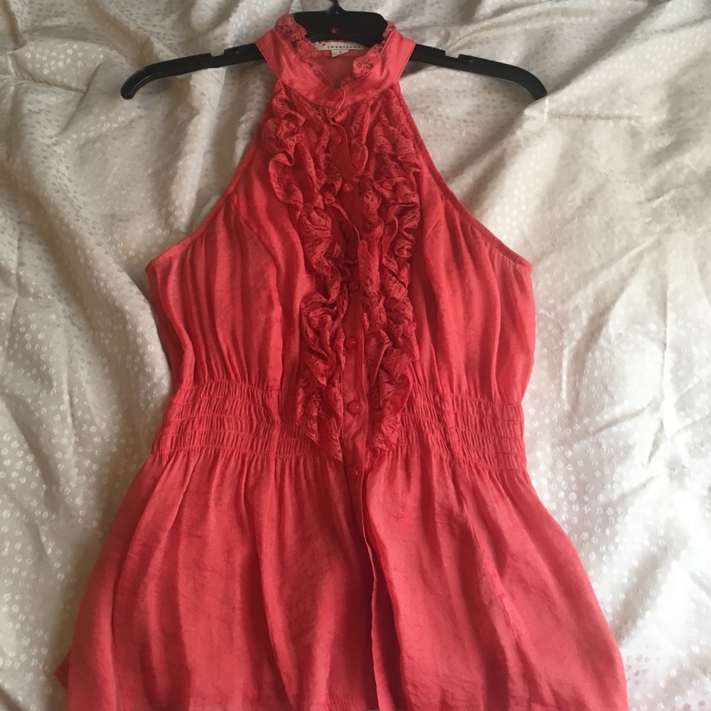 Beautiful orange short sleeve button up top Size S