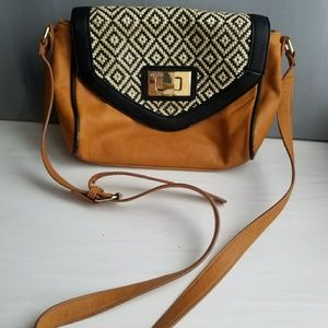 Black, white and tan cross body bag