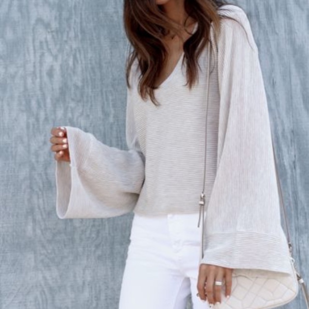 Free People Bell Sleeve Rib Knit Pullover