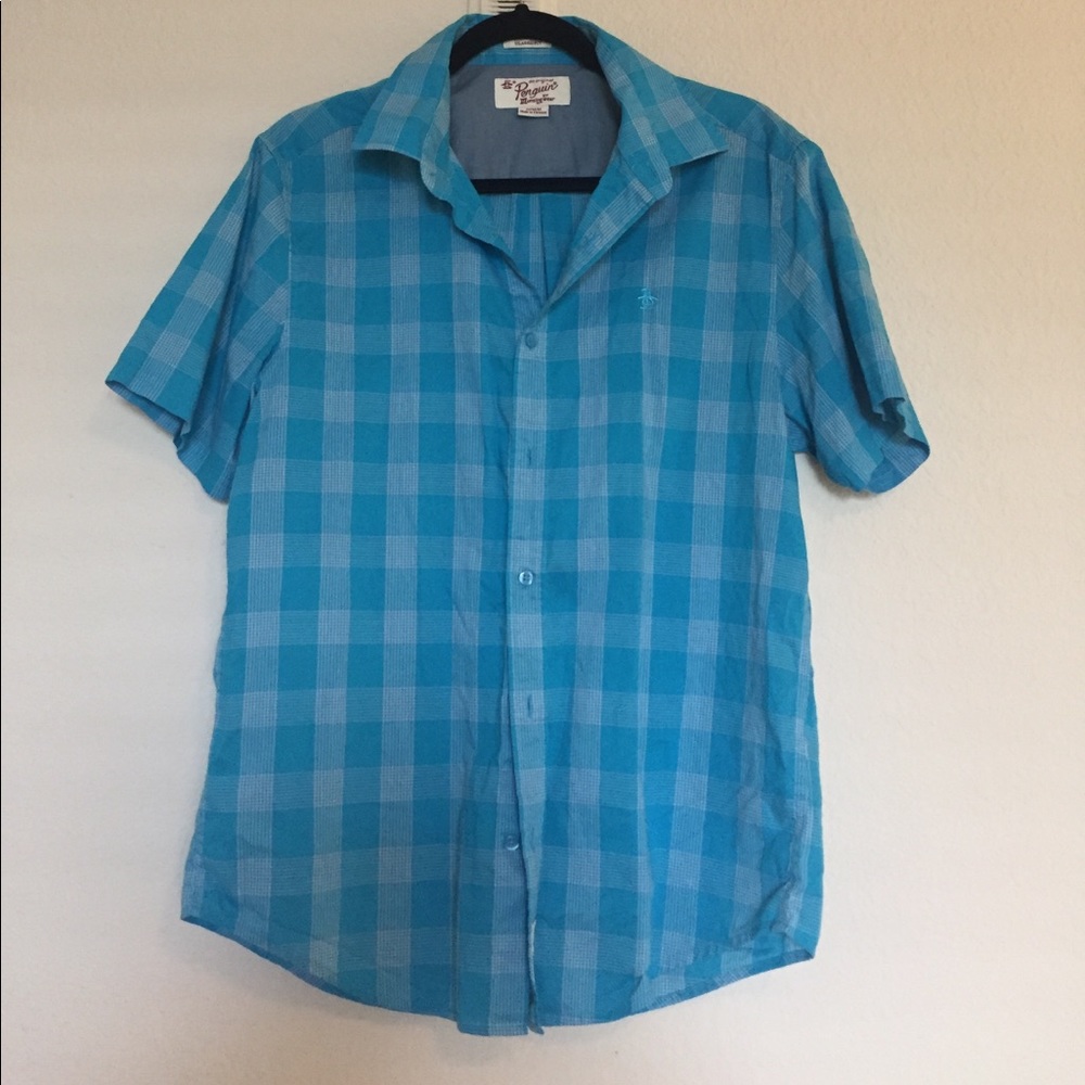 Men's Blue Checkered Button Up