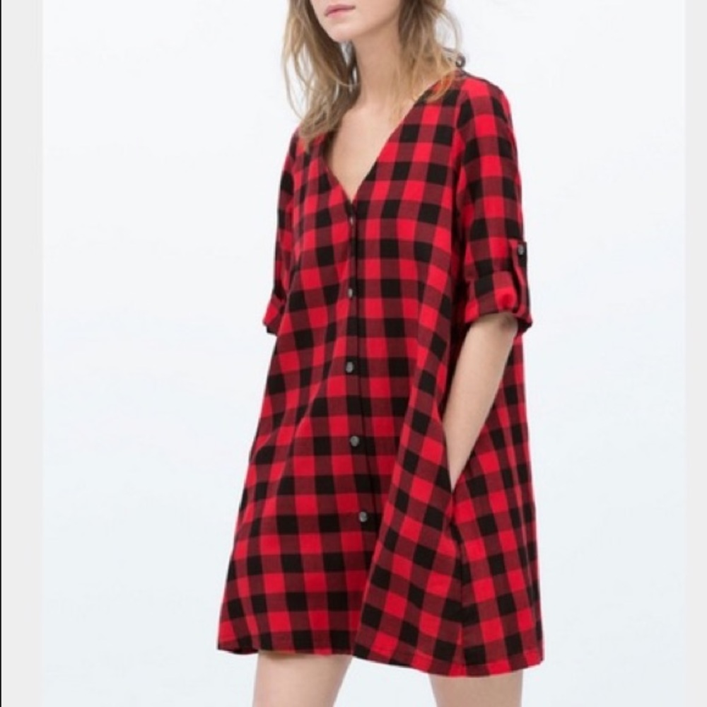 Zara red plaid cotton dress
