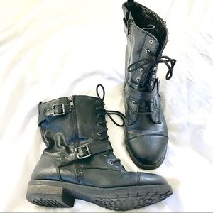 Black moto combat boots