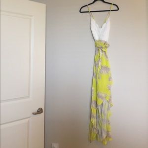 White and Yellow Floral Wrap Dress
