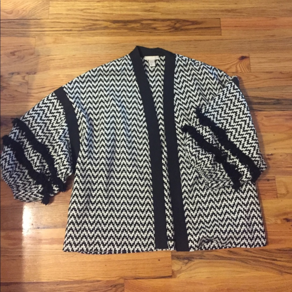 H&M jacquard weave print open kimono jacket