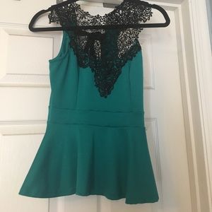 Teal & black peplum short-sleeve top! Size M
