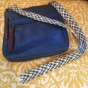 Fossil Blue Leather Corey Crossbody Bag