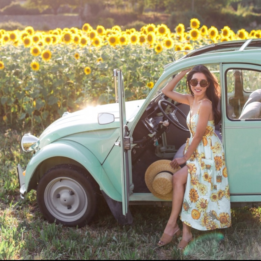 UO Emilia Sunflower Linen Button-Down Midi Dress