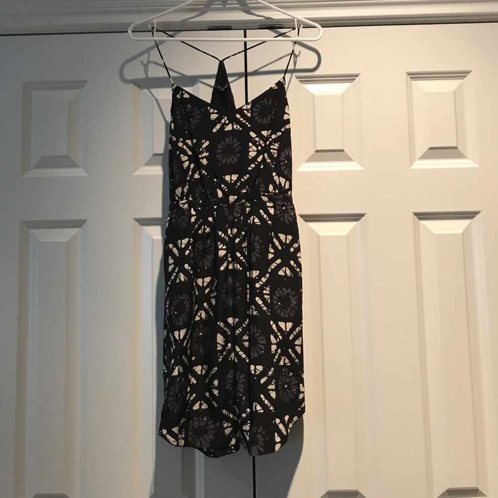 Madewell black silk cami dress with grey print