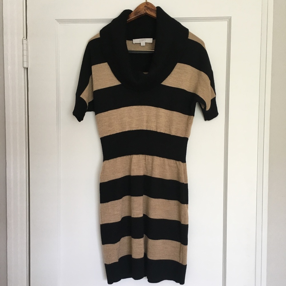Loft Black and Tan stripe sweater dress